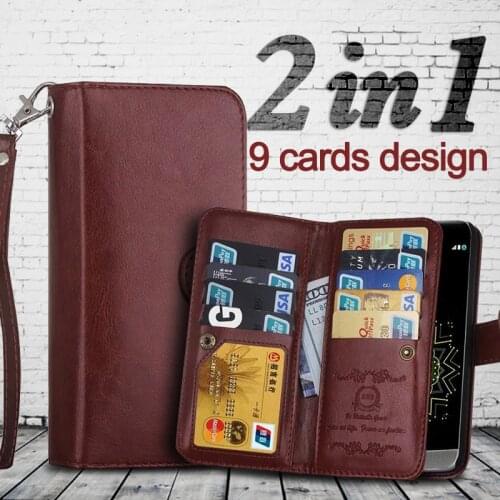 For LG G5 Magnetic 2 in 1 Detachable 9 Cards Holders PU Leather Flip Wallet Case For LG G5 Case G4 G3 Cover Lanyard Phone Cases