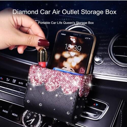 Fashion Car interior supplies barrel box rhinestones car mobile phone holder storage bag hanging car air outlet storage box