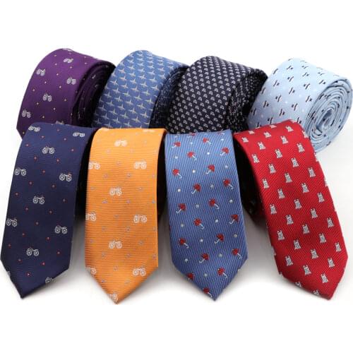 Mens Formal Skinny Tie 6CM Groom Umbrella Car Fish Aircraft Bicycle Narrow Classic Ties Leisure Fashion Polyester Necktie