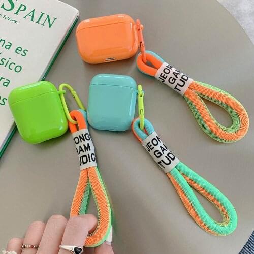 Fashion Fluorescence Earphone Protective Cover with Colorful Bracelet For Apple AirPods Pro 1 2 Cute Soft Silicone Charging Box
