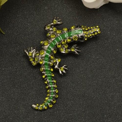 MZC Trendy Crocodile Brooch for Womens Vintage Rhinestone Brooch Men Metal Broches Crystal Brosch Pins Bijoux Femme Jewlry
