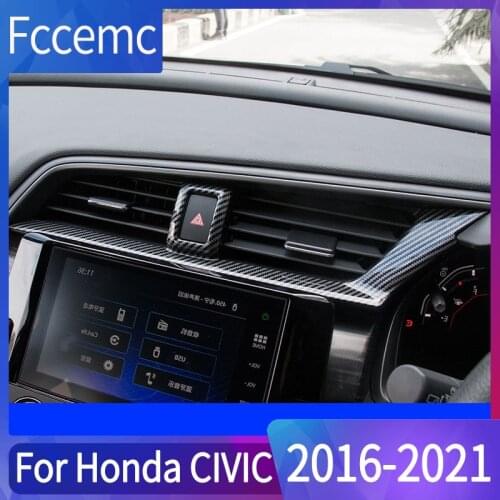 For Honda Civic 10th Gen Carbon Fiber ABS Car Central Control Air Outlet Decorative Frame Trim Sticker Refitting Car Accessories