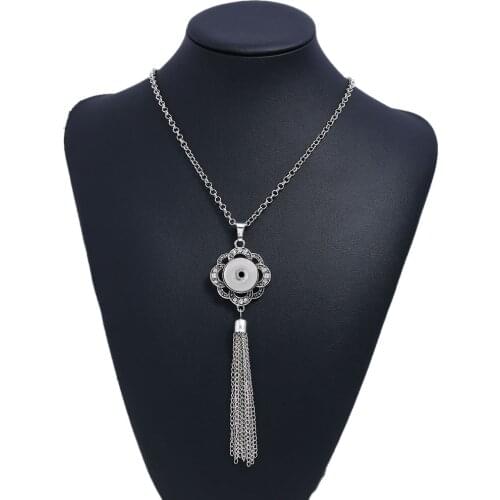 New Long Tassel 18mm Snap Jewelry Vintage Flower Snap Button Necklace for Women Fit DIY 18mm Snap Buttons Jewelry