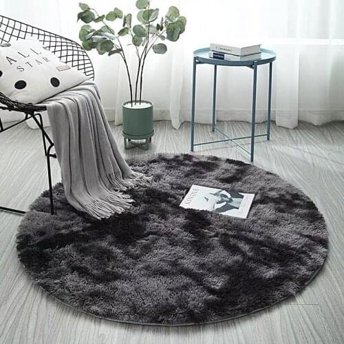 Gradient Solid Carpet Thicker Rugs Non-slip Round Mat Bathroom Area Rug for Living Room Soft Fluffy Child Bedroom Mats 100cm