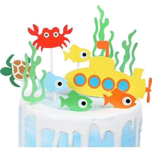Lovely Sea Ocean Theme Happy Birthday Cake Topper Party Supplies Submarine World Summer Fish Series Cake Decoration