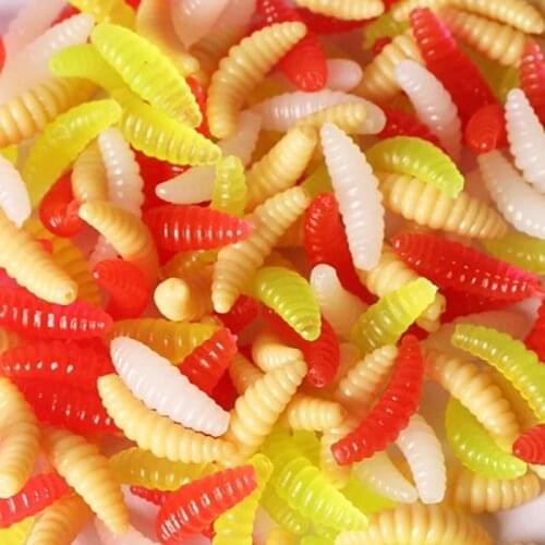 50Pcs 100Pcs Worm Fishing Lure 2cm/0.3g Smell Worms Bait Maggot Grub Glow Shrimps Fish Lures