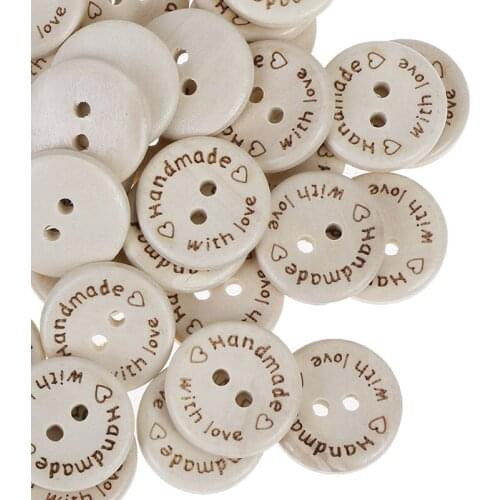 Handmade With Love Wooden Round Buttons With 2 Holes 3 Sizes -15/20/25mm