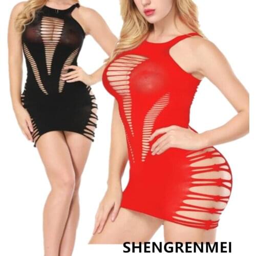 SHENGRENMEI Dropshipping European American Sexy Lingerie Suspender Babydolls Mesh Clothing Women Dresses Exotic Apparel
