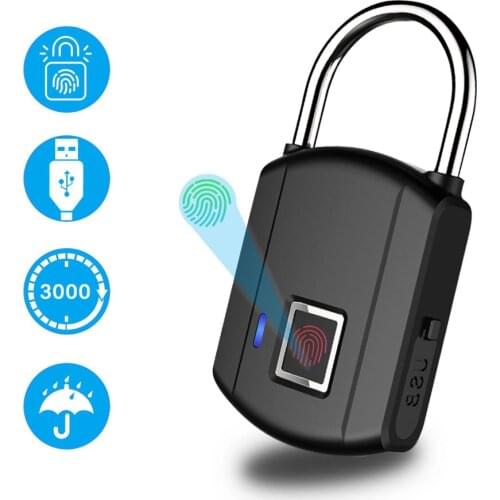 Fingerprint Lock Smart Padlock Thumbprint Door Padlocks Portable Anti-Theft Fingerprint Lock for Bag Drawer Suitcase IP65