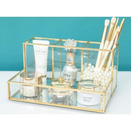 Glass Makeup Brush Box Holder Jewelry Box Eyebrow Pencil Bucket Lipstick Makeup Organizer Desktop Cosmetic Storage Box