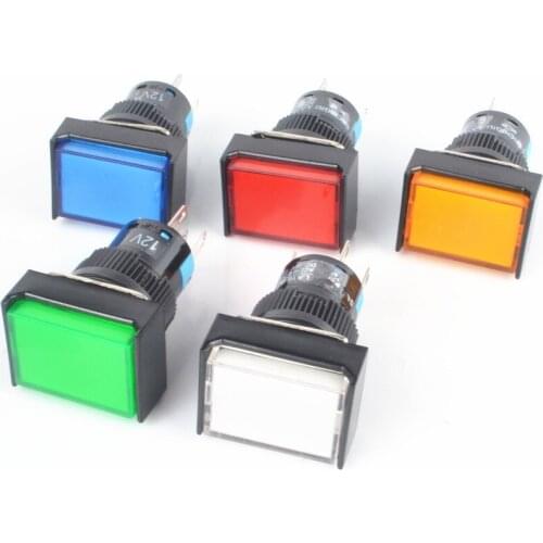 Red/Green/Yellow/Blue/White Light 1NO 1NC Latching/Unlock Rectangle Push Button Switch 6/12/24/220V