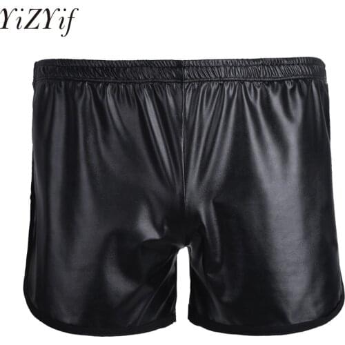 YiZYiF Men Lingerie Patent Leather Boxer Shorts Elastic Waistband Underpants Mens Lingerie Patent Leather Boxer Short Wear