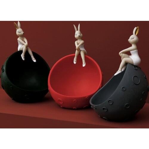 Creative Space Bunny Girl Entrance Key Storage Ornaments Nordic Living Room Decoration Half Moon Model Dried Fruit Tray