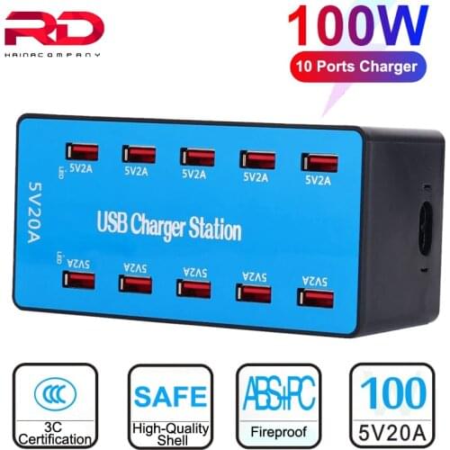 100W Multi USB Charger Fast Charger 10-Port Universal Phone Charge Multi USB HUB Charging Station Desktop Chargers for Phone