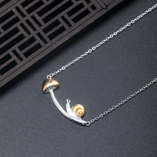 VLA 2021 New 925 Silver Creative Design Snail Mushroom Necklace Womens Temperament Lovely Sweet Jewelry