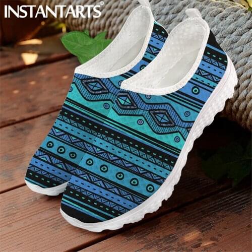 INSTANTARTS New Style Lady Breathable Air Mesh Sneakers Brand Design Tribal Pattern Women Flat Shoes Lightweight Slip-on Loafers