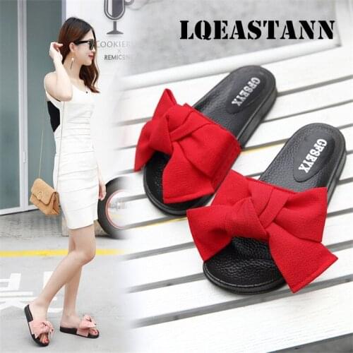 LQEASTANN Fashion New Womens Slippers Summer Bowknot Sandals Indoor Outdoor Flip-Flops Beach Shoes Korean Flat Casual Shoes2020