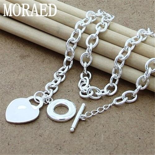 New Silver 925 Necklace Fashion Heart Chain Necklace OT Buckle Women And Men Wedding Charm Jewelry