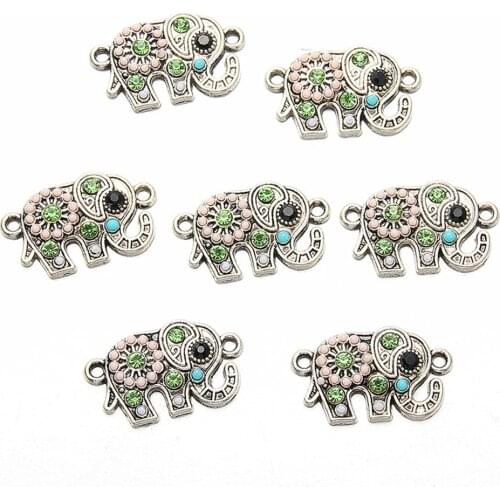10pcs alloy animals elephant charms necklace jewelry diy charms Colorful Flower Crystal Cute Bracelet Anklet Crafts DIY Gift