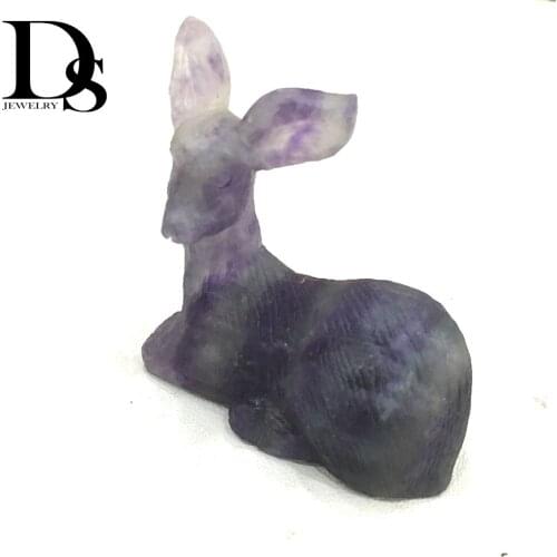 2" Natural Rainbow Fluorite Deer Crystal Figurine Carved Quartz Animal Statue Minerals Specimen Healing Reiki Gifts Decoration