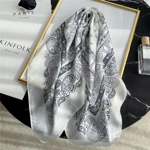 2021 Silk Square Scarf Soft Handkerchief Female Neck Foulard Design Print Women Bandana Shawl Lady Wrap Spring Summer New