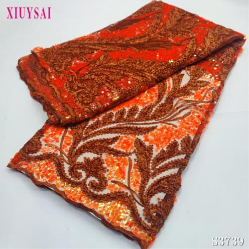 2021 High Quality African Sequins Lace Fabric French Net Embroidery Tulle Lace Fabric For Nigerian Wedding Party Dress