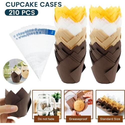 210pcs Cake Muffin Cupcake Paper Cups Cake Box Cupcake Liner Kitchen Baking Accessories Solid Color Cupcake Cases Party Decor