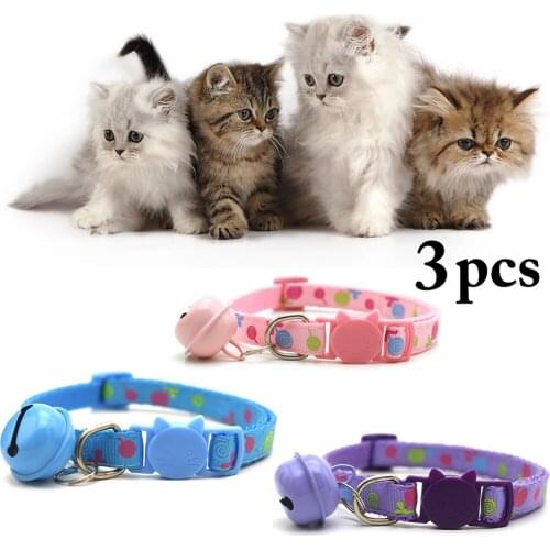 3PCS/Set Cat Collars Cute Cartoon Pattern Adjustable Pet Collars with Small Bell Buckle Collar Pet Supplies Accessories
