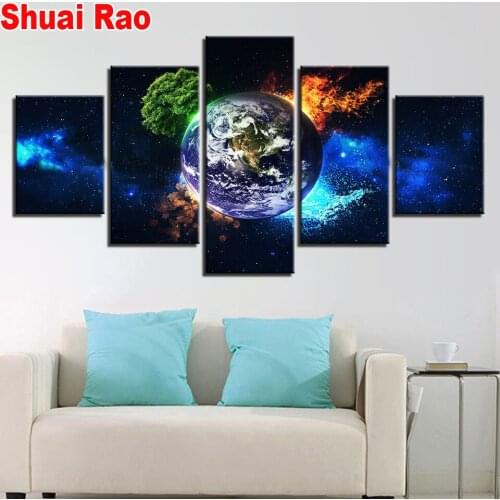 5 Panel Earth 4 Season Tree Natural Landscape diamond painting full square round cross stitch diamond set mosaic embroidery