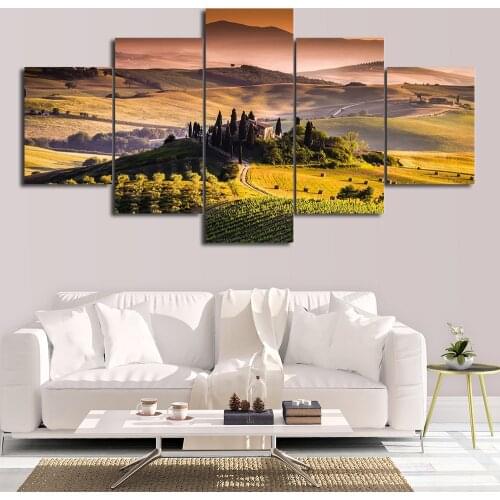 HD Prints Pictures 5 Piece Tuscany Italy Landscape Canvas Paintings Wall Art for Living Room Home Decor Posters Framework