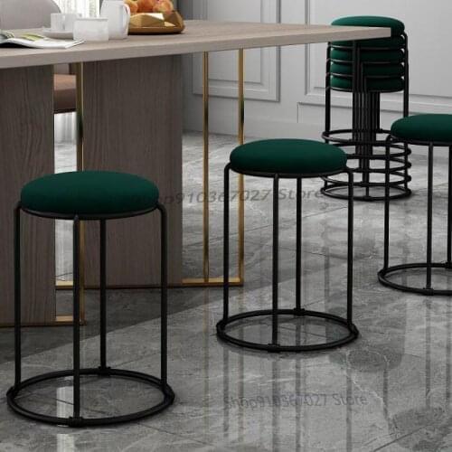 Household Light Luxury Titanium Golden Dining Table Stool Beauty Stool Stainless Steel Bench Simple Modern Small Round Stool