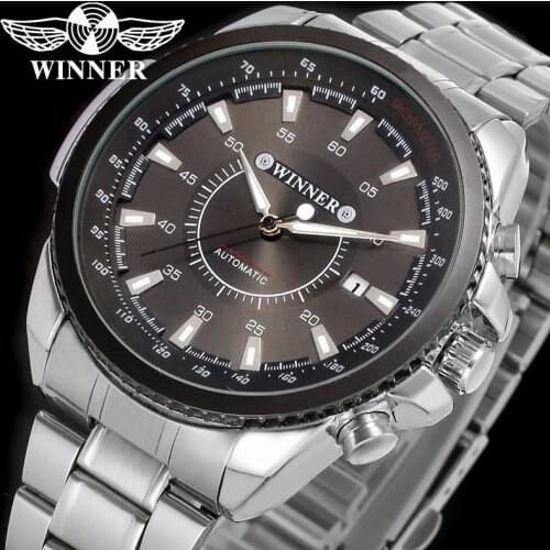 WINNER Business Automatic Mechanical Watches Men Date Display Top Brand Luxury Stainless Steel Strap Wristwatches Mens Watch