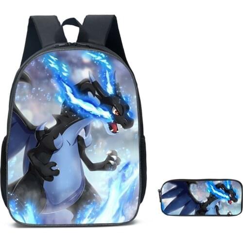 Pokemon Children School Bags Pikachu Charizard Eevee Cartoons Teenager 2pcs Backpack with Pencil Case Suit Student Book Bags