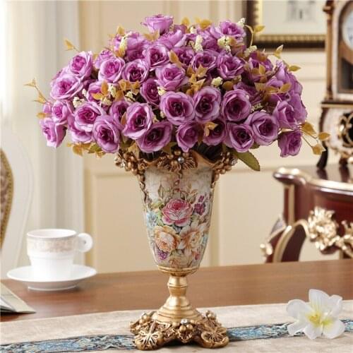 European Creative Luxury Retro Vase Resin Ornament Home Decoration Crafts Livingroom Table Fake Flower Arrangement Flowerpot Art