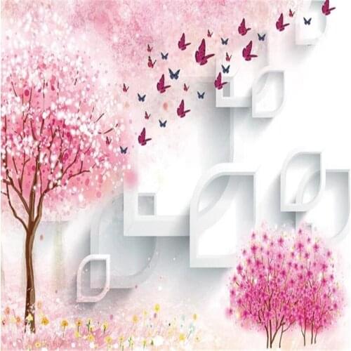 Fantasy tree pink butterfly 3D TV background wall