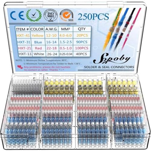 Solder Seal Wire Connectors Terminals Heat Shrink Sleeve Tube Butt Connectors Solder Connector Kit Automotive Marine Insulated