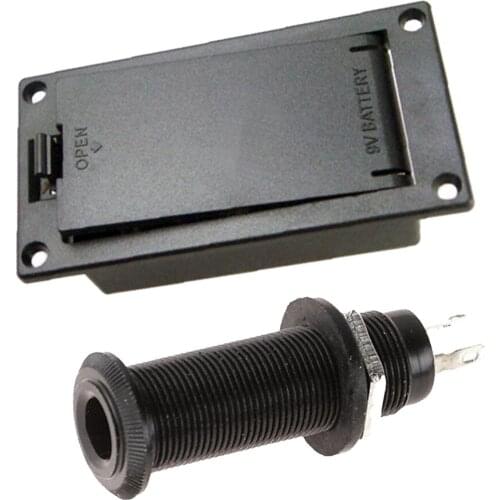 Guitar Bass Battery Holder Cover Box 9Volt & Cylinder Input Output Jack