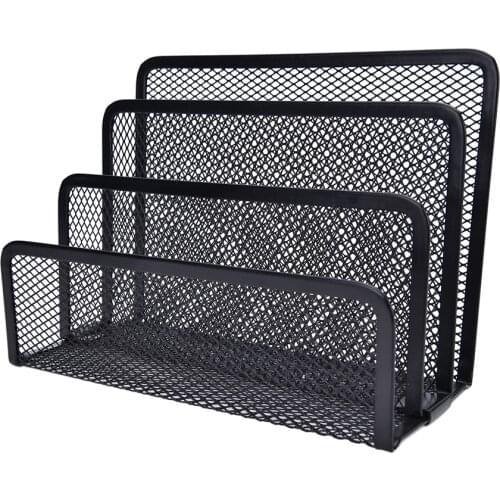 Hot 1PCS Black Office Supplies Wire Three Letter File For Mat Books Notepad Holder For School Home Office Desk Decor Stationery