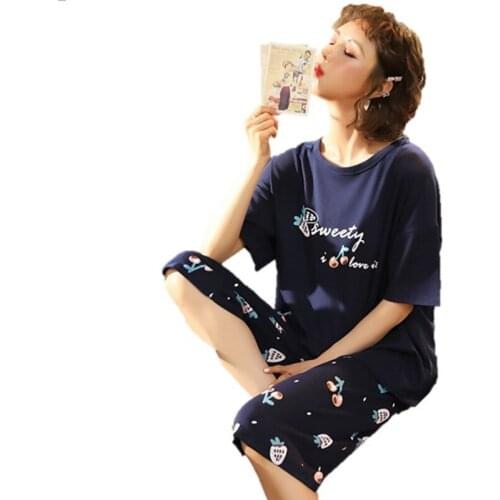 Hot Sale Plus Size M-5XL Women Sleepwear Cotton Pyjamas Female Short Sleeve Pajama Set Two Pieces Set