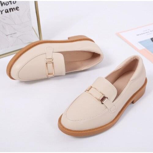 Retro Loafer Flate Fashion Womens Shoes European and American Small Leather Shoes Light-mouthed Single Shoes