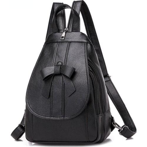 Fashion Bow Women Backpack Small PU Leather Multifunctional Backpack Female Shoulder Bag Girl Chest Bag Travel Rucksack 2021 Red