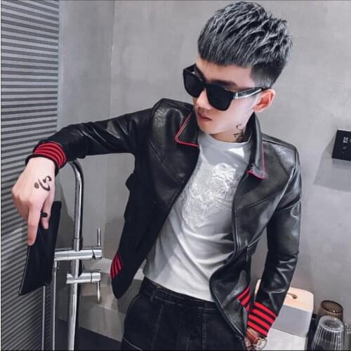 Xs-3xl Mens Jacket Spring And Autumn Nightclub Personality Locomotive Hairstylist Jacket Mens Plus Size Leather Jacket