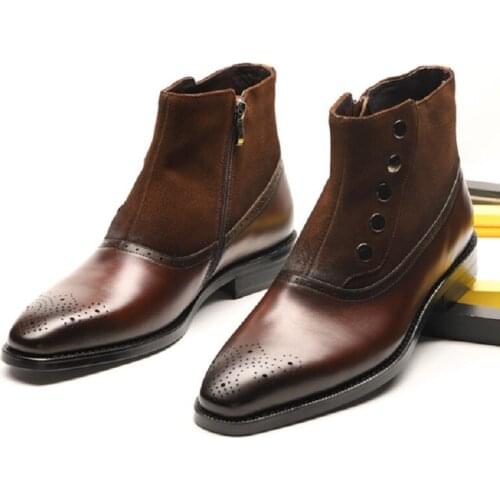 Spring Autumn New British Style Retro Genuine Leather High-top Men Equestrian Boots Male Rivet Sewing Brogue Botas 20200711