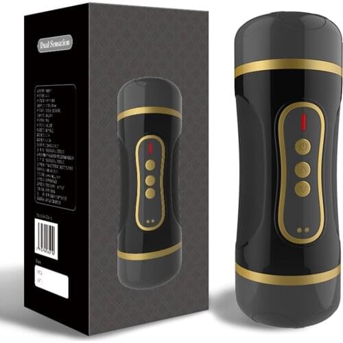 Male Masturbator Silicone Realistic Vagina + Mouth Double Head Masturbator Cup Sucking Pussy Automatic Masturbation Cup