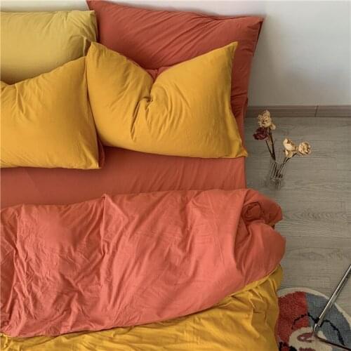 Soft Glutinous Cotton Knitted Cotton Four-Piece Set Haze Blue Simple Solid Color Double Stitching Sleep Naked Bedding