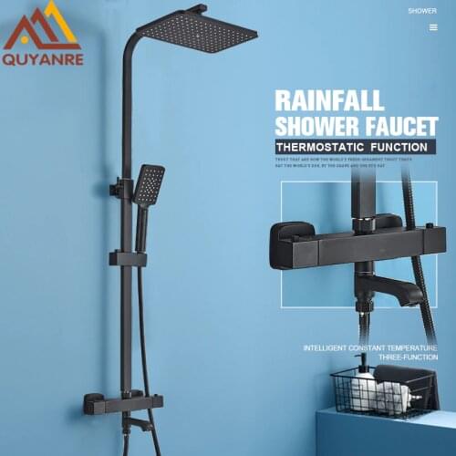 Matte Black Thermostatic Shower Faucet Set Bathroom Shower Mixer Tap Faucets Hot Cold Bathtub Thermostatic Shower Tap For Bath