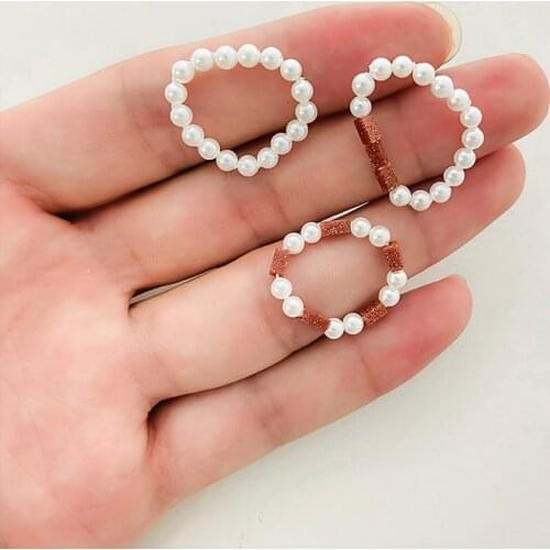 Boho Imitation Pearl Rings Set for Women Stainless Steel Beads Ring Resizable Rings Set for Women Halloween Party Gift