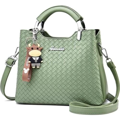2021 New Fashion Woven Pattern Womens Handbag Simple Matcha Green Female Bag Casual Lady One-Shoulder Bags Womens Messenger Bag