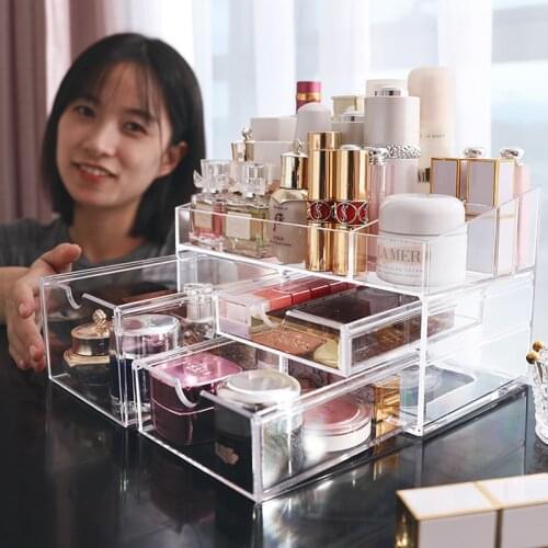 Drawer Makeup Organizer Cosmetics Storage Box Organizador Maquillaje Transparent Plastic Box Lipstick Jewelry Display Stand