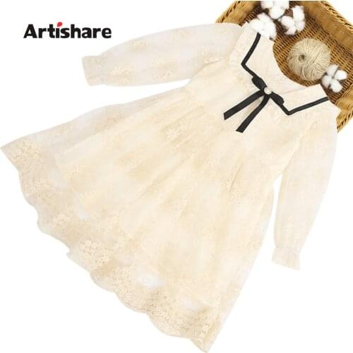 Girl Dresses Lace Floral Girl Party Dress White Party Dress For Children Spring Autumn Girls Clothes 6 8 10 12 14
